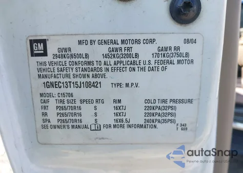 2005 Chevrolet Tahoe Ls from USA, damaged, VIN 1GNEC13T15J108421